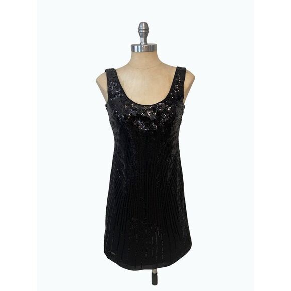 White House Black Market Black Sequin Shift Cocktail Dress size 0 - Picture 1 of 5